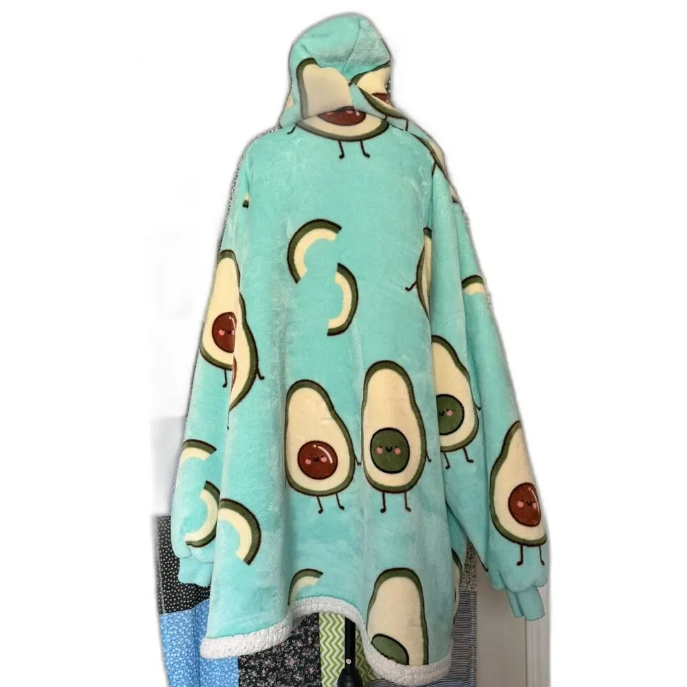 #114 - Blue Color, Avocado Print, Hoodie Blanket from Bedsure